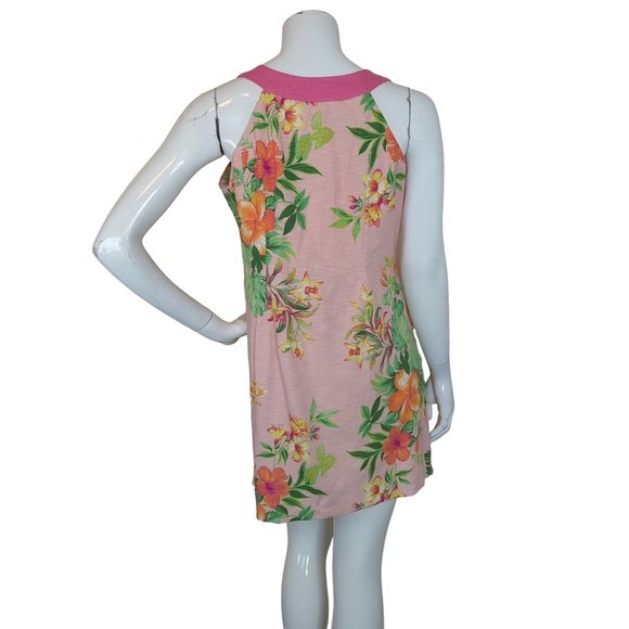 Tommy Bahama Pink Floral Cotton Linen Sleeveless Mini Dress SZ L - Picture 5 of 14
